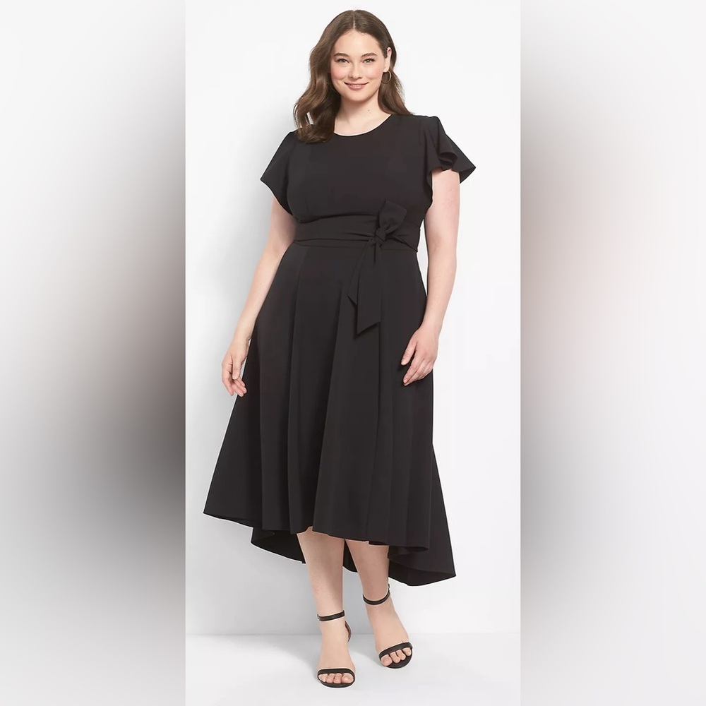 Lane Bryant Black Lena Midi Dress w Tie